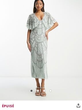 ASOS Mint Beaded Capelet Midi Dress